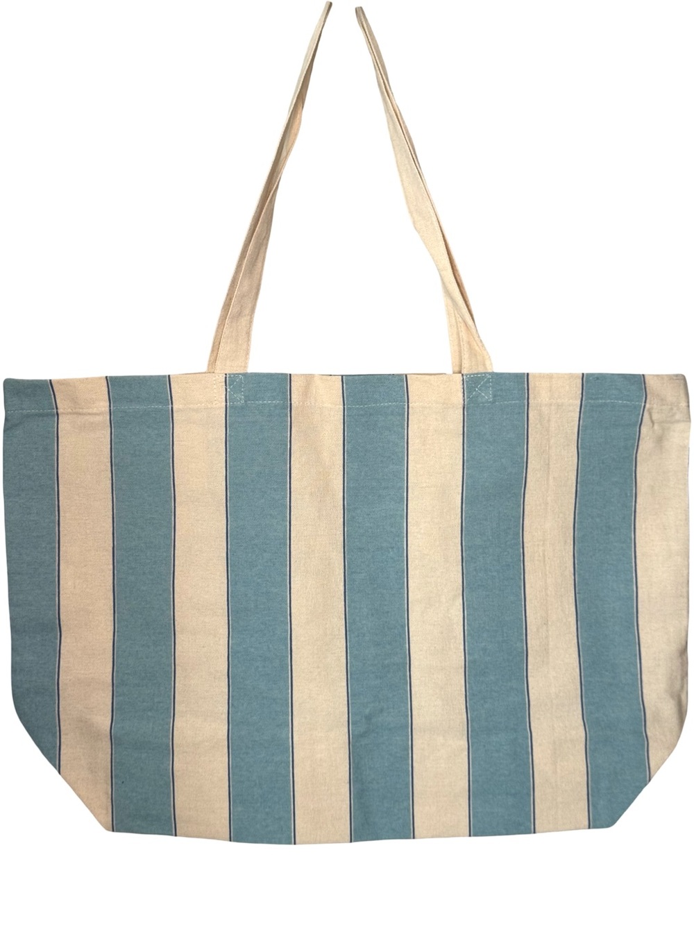 SEZANE San Francisco Exclusive Striped Tote Bag Blue & Cream Cotton Canvas - Picture 2 of 11